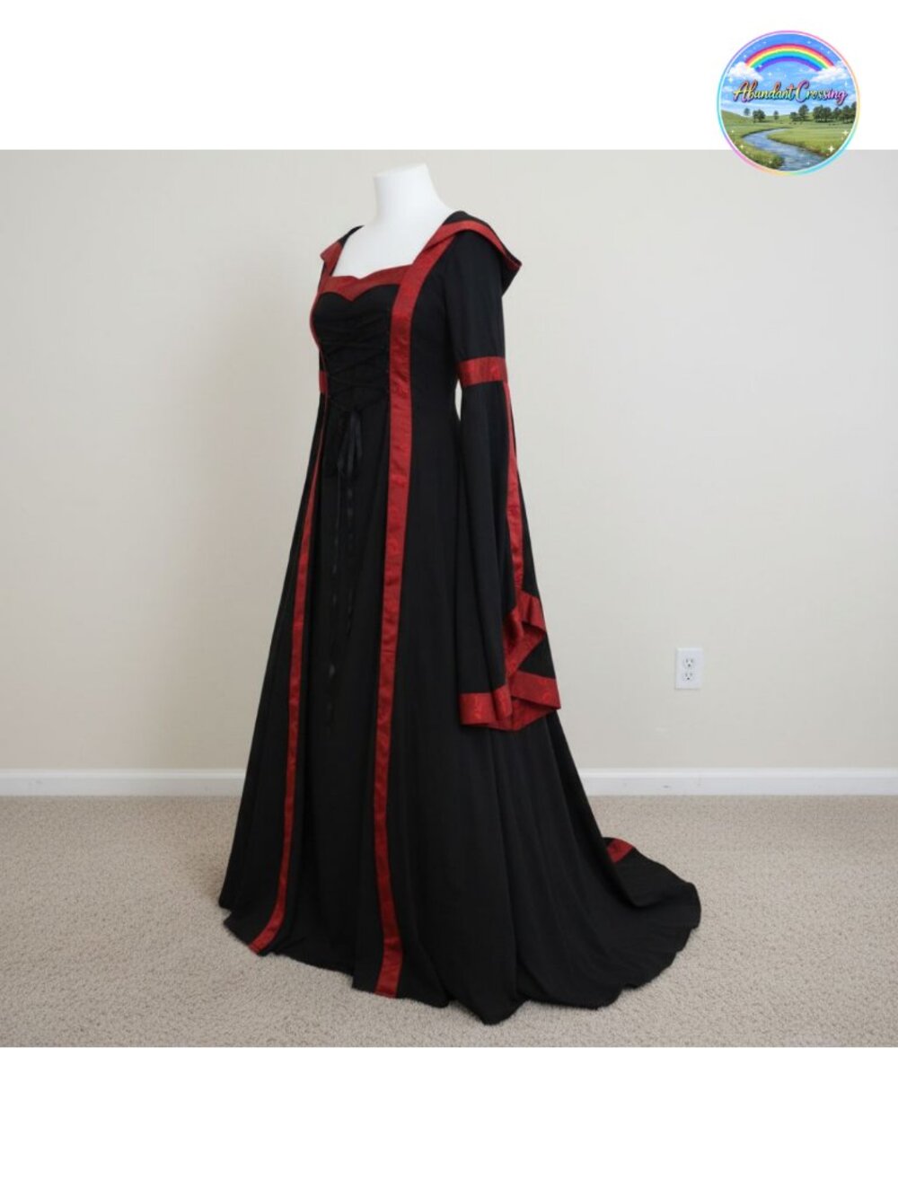 Gothic Victorian Witch Hooded Dress Medieval Renaissance Trumpet Sleeves
